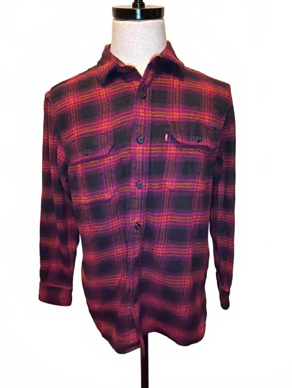 Levi's Black Burgundy Plaid Flannel Shirt Cotton M Grunge Cabincore Workwear